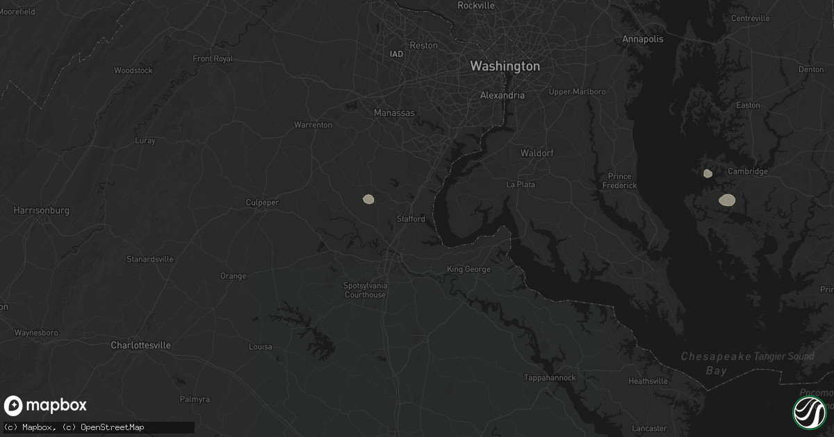 Hail map in Stafford, VA on July 9, 2026