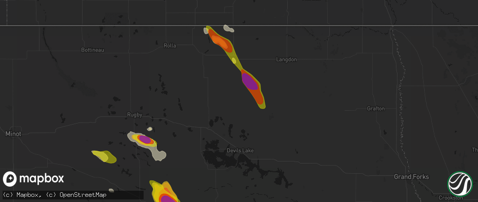 Hail map in Starkweather, ND on July 9, 2026