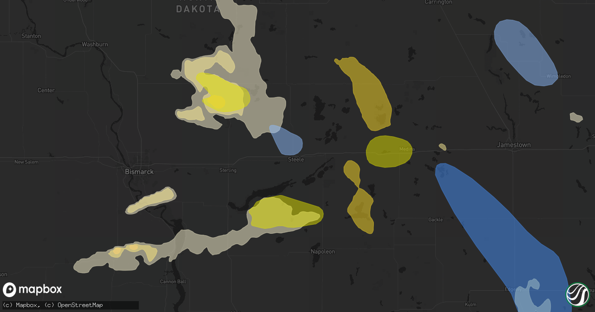 Hail map in Steele, ND on July 9, 2026