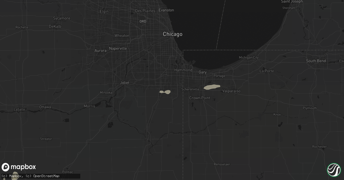Hail map in Steger, IL on July 9, 2026