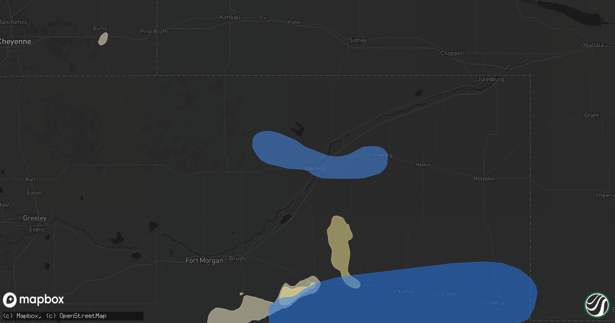Hail map in Sterling, CO on July 9, 2026