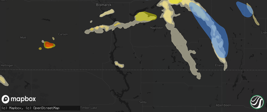 Hail map in Strasburg, ND on July 9, 2026
