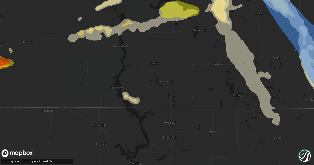Hail map in Strasburg, ND on July 9, 2026