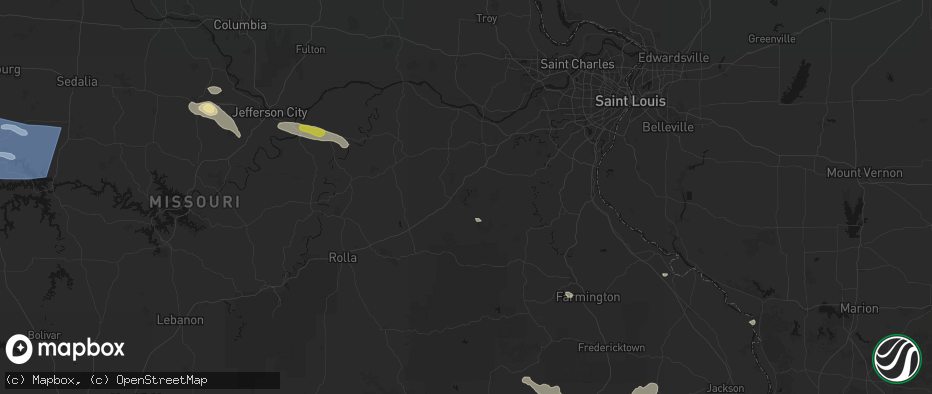 Hail map in Sullivan, MO on July 9, 2026