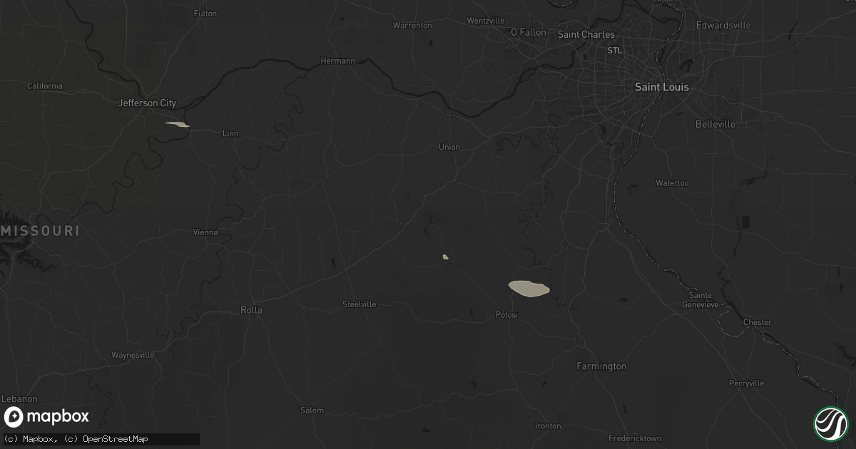 Hail map in Sullivan, MO on July 9, 2026
