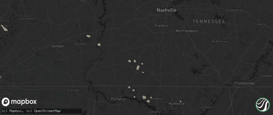 Hail map in Summertown, TN on July 9, 2026