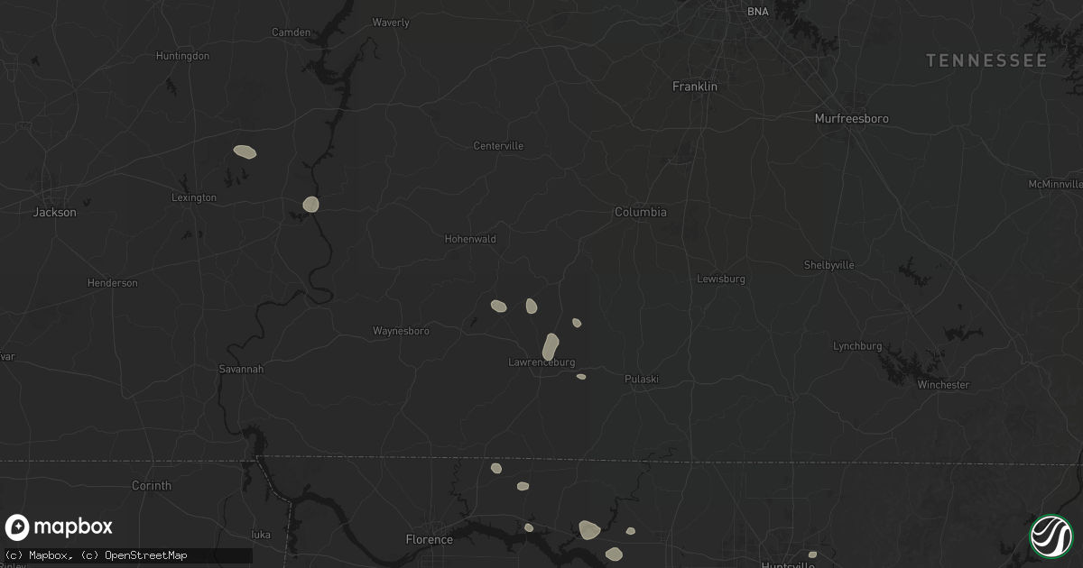 Hail map in Summertown, TN on July 9, 2026