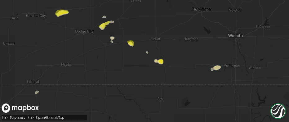 Hail map in Sun City, KS on July 9, 2026