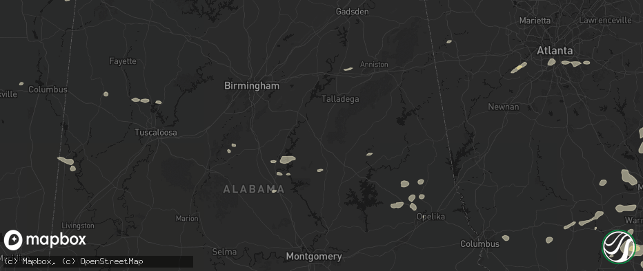 Hail map in Sylacauga, AL on July 9, 2026