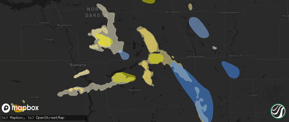 Hail map in Tappen, ND on July 9, 2026