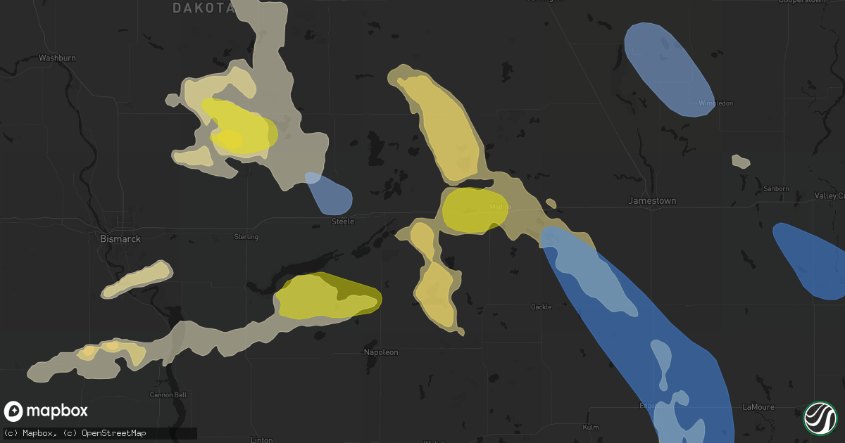 Hail map in Tappen, ND on July 9, 2026