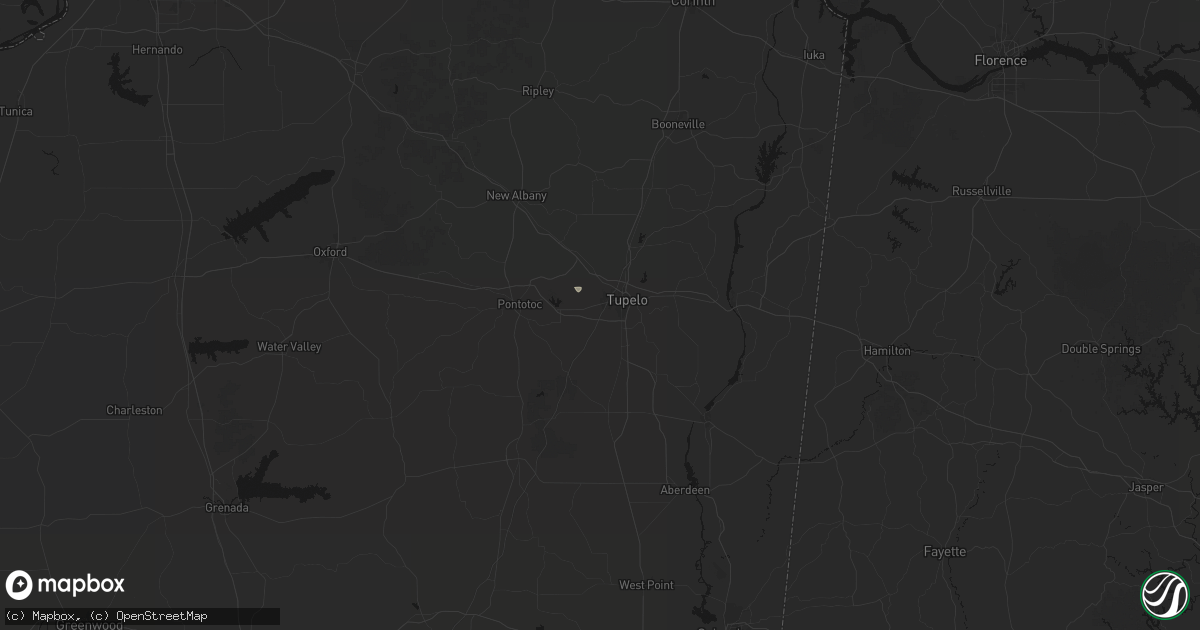 Hail map in Tupelo, MS on July 9, 2026
