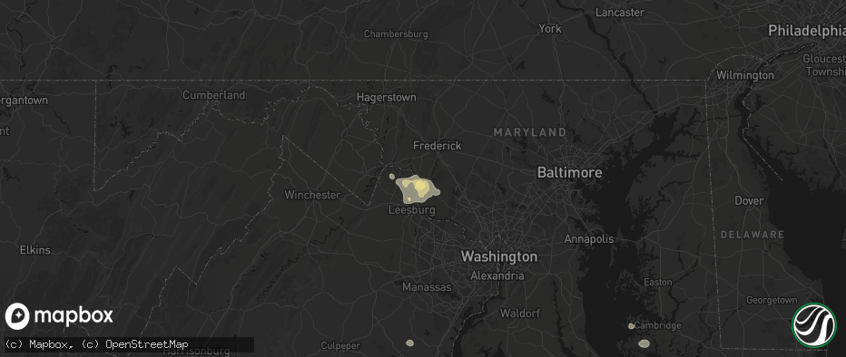Hail map in Tuscarora, MD on July 9, 2026