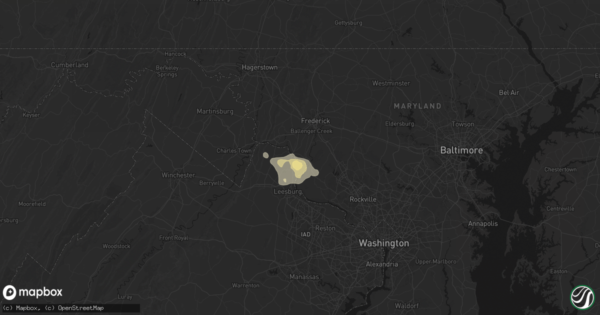 Hail map in Tuscarora, MD on July 9, 2026