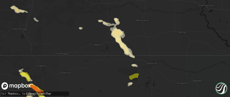Hail map in Tuthill, SD on July 9, 2026