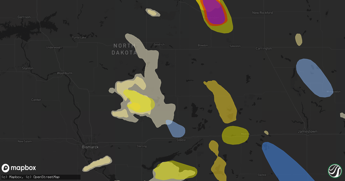 Hail map in Tuttle, ND on July 9, 2026