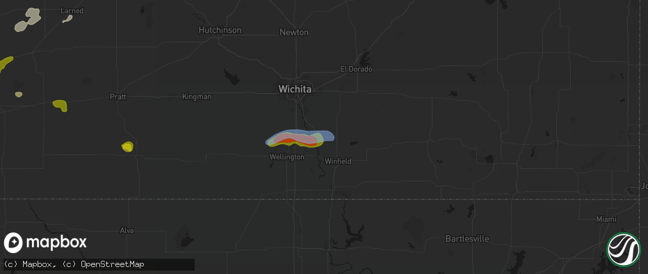 Hail map in Udall, KS on July 9, 2026