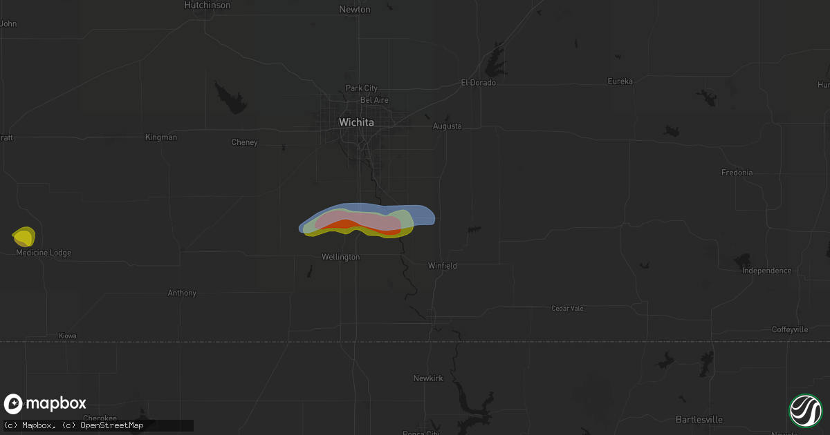 Hail map in Udall, KS on July 9, 2026