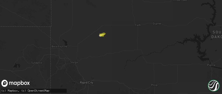 Hail map in Union Center, SD on July 9, 2026