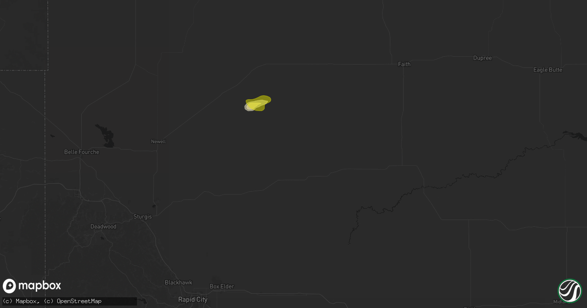 Hail map in Union Center, SD on July 9, 2026