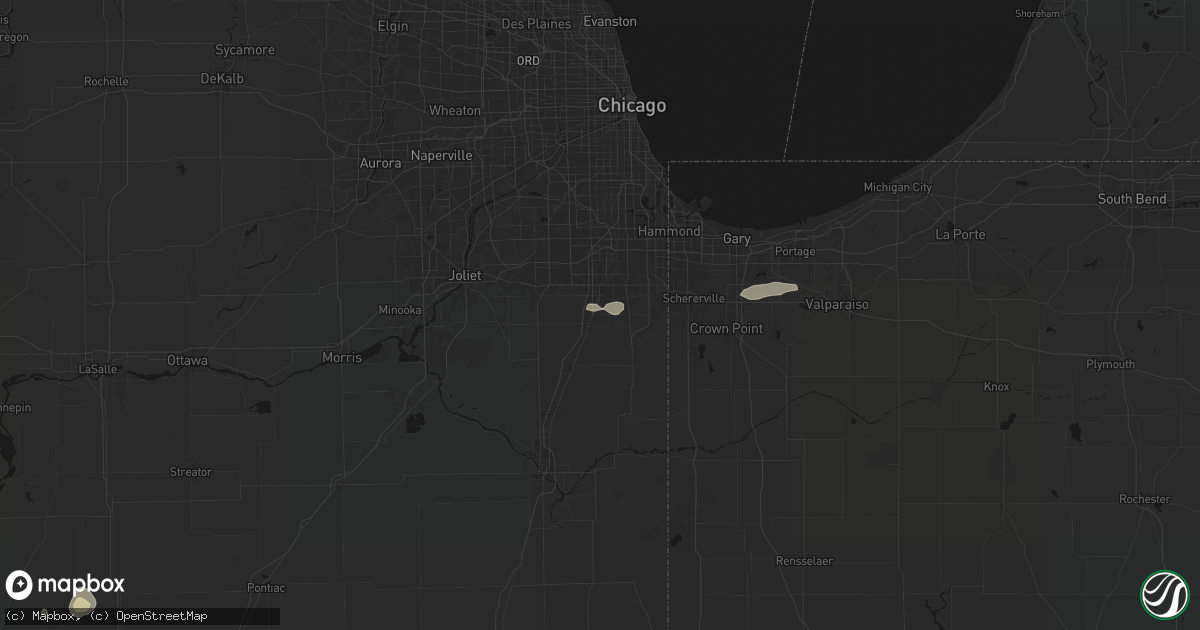Hail map in University Park, IL on July 9, 2026