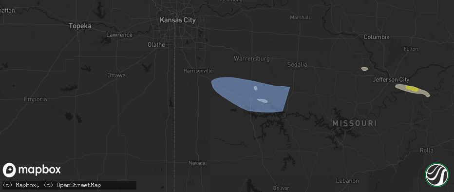 Hail map in Urich, MO on July 9, 2026