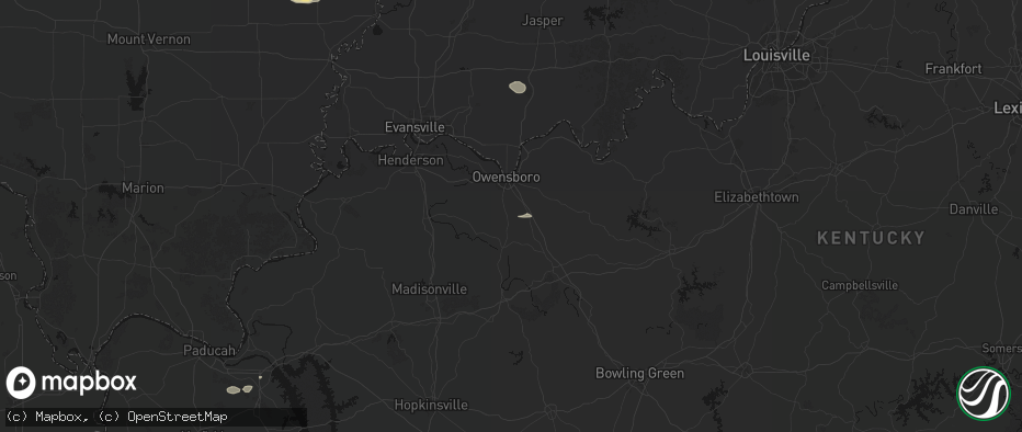 Hail map in Utica, KY on July 9, 2026