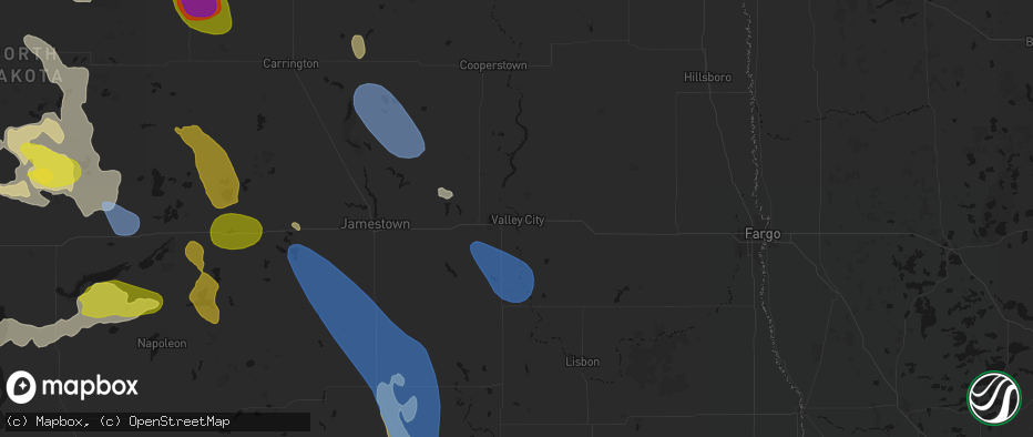 Hail map in Valley City, ND on July 9, 2026