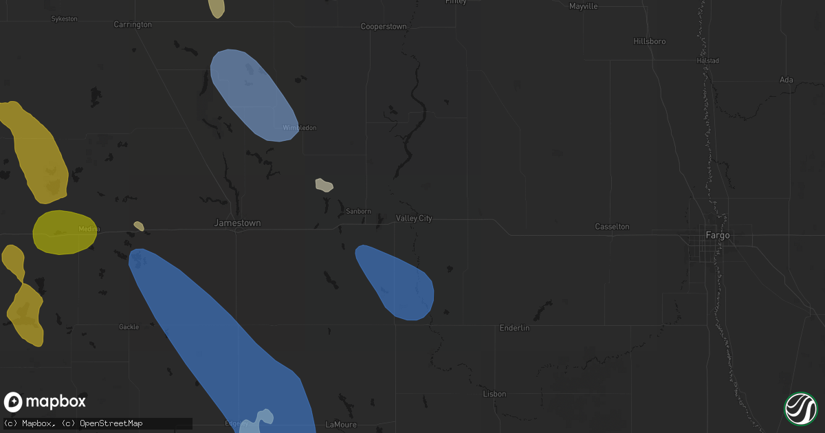 Hail map in Valley City, ND on July 9, 2026