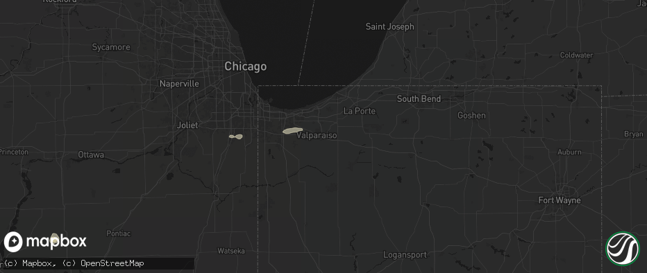 Hail map in Valparaiso, IN on July 9, 2026