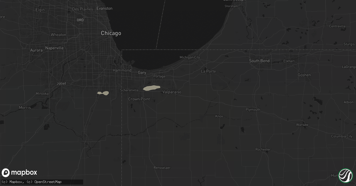 Hail map in Valparaiso, IN on July 9, 2026
