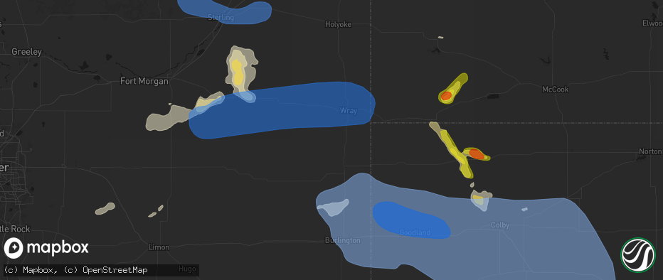 Hail map in Vernon, CO on July 9, 2026