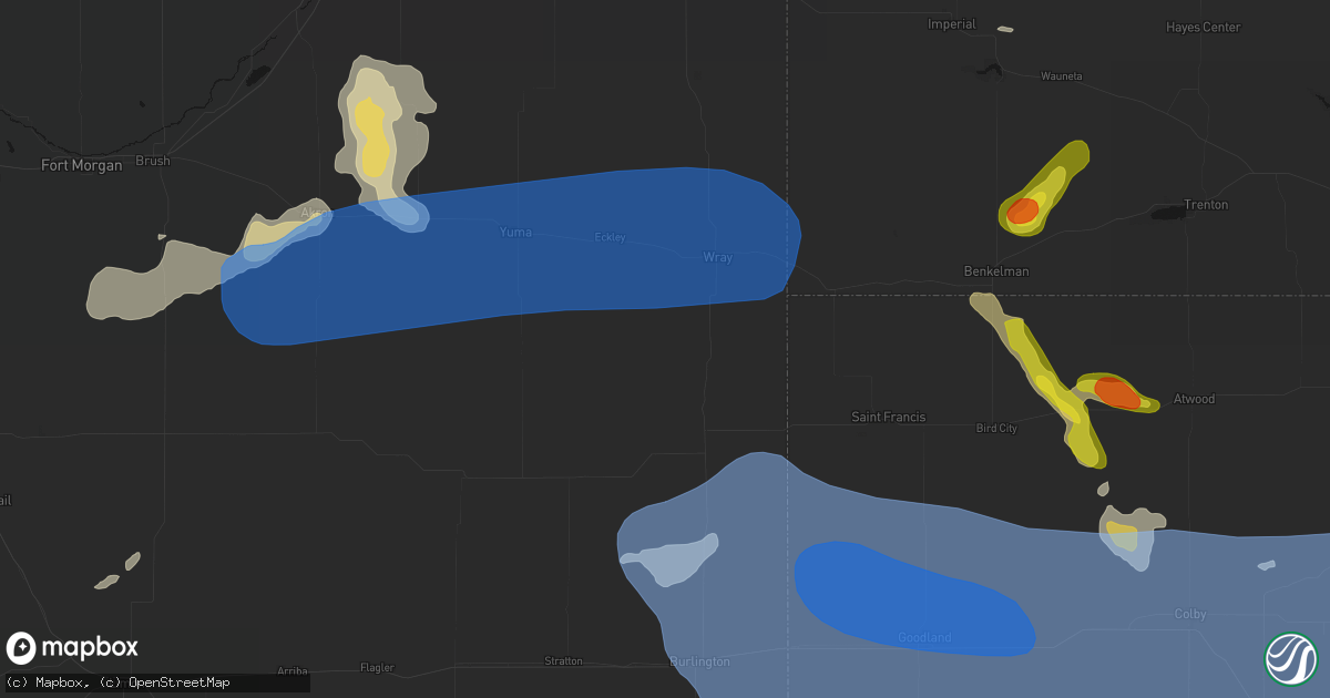 Hail map in Vernon, CO on July 9, 2026