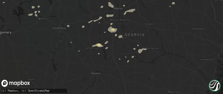 Hail map in Vienna, GA on July 9, 2026
