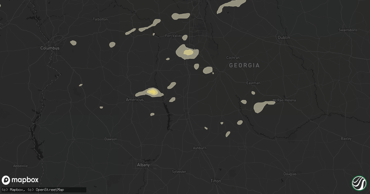 Hail map in Vienna, GA on July 9, 2026