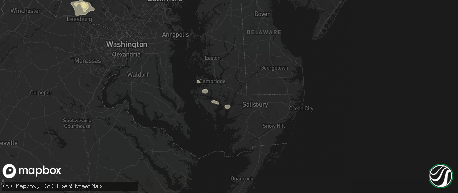 Hail map in Vienna, MD on July 9, 2026