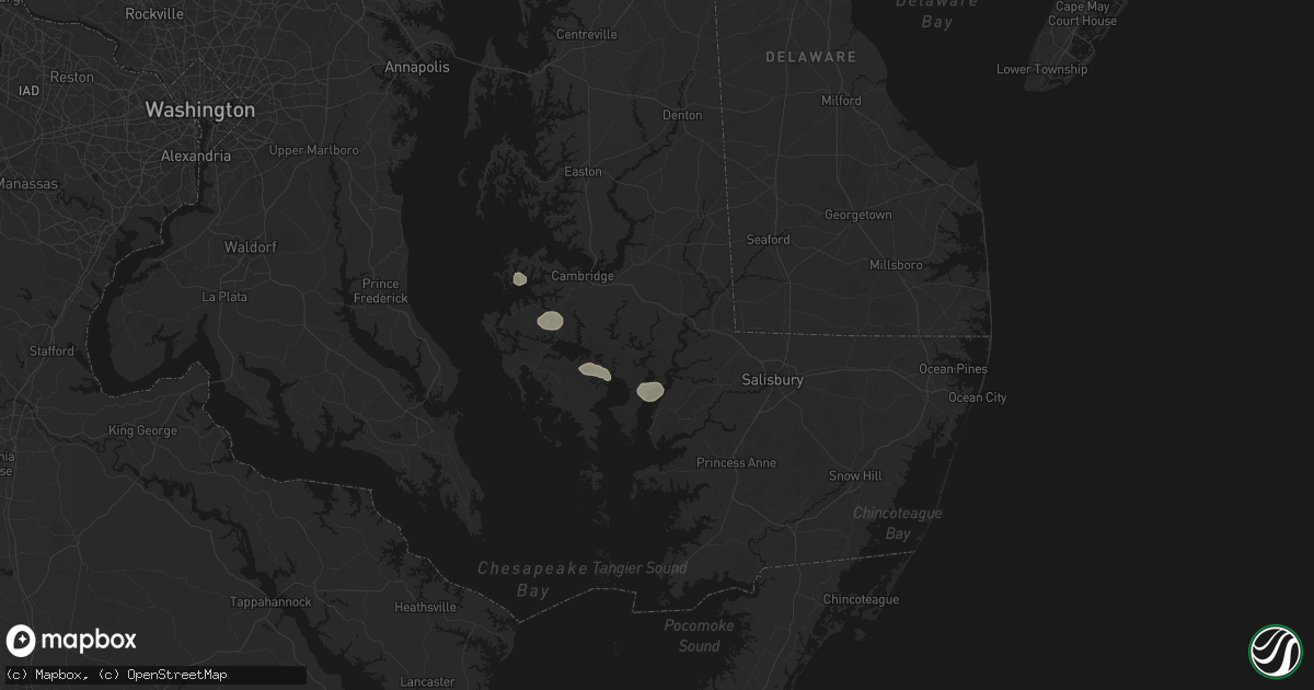Hail map in Vienna, MD on July 9, 2026