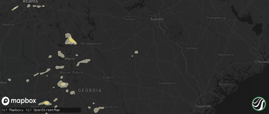 Hail map in Wadley, GA on July 9, 2026