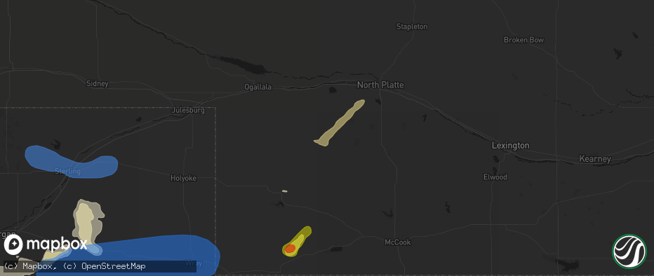 Hail map in Wallace, NE on July 9, 2026