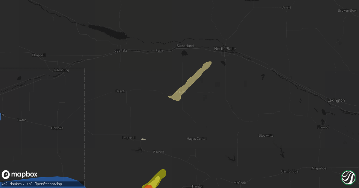 Hail map in Wallace, NE on July 9, 2026