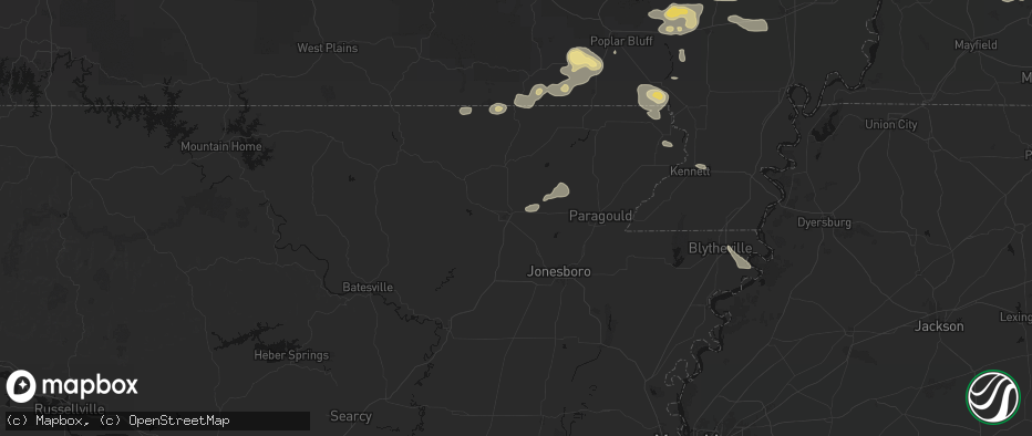 Hail map in Walnut Ridge, AR on July 9, 2026