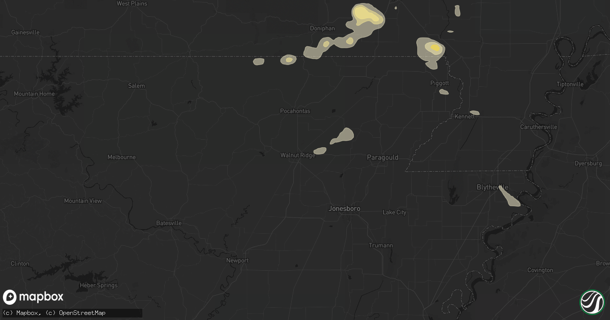 Hail map in Walnut Ridge, AR on July 9, 2026