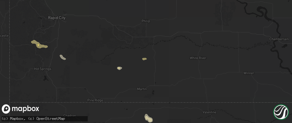 Hail map in Wanblee, SD on July 9, 2026