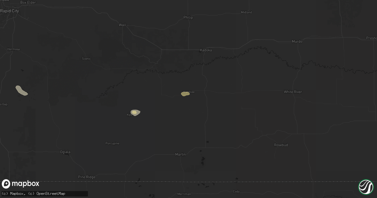 Hail map in Wanblee, SD on July 9, 2026