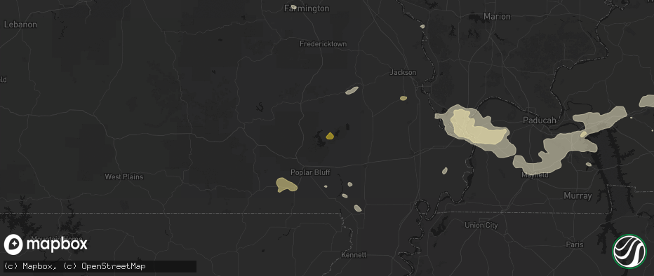 Hail map in Wappapello, MO on July 9, 2026