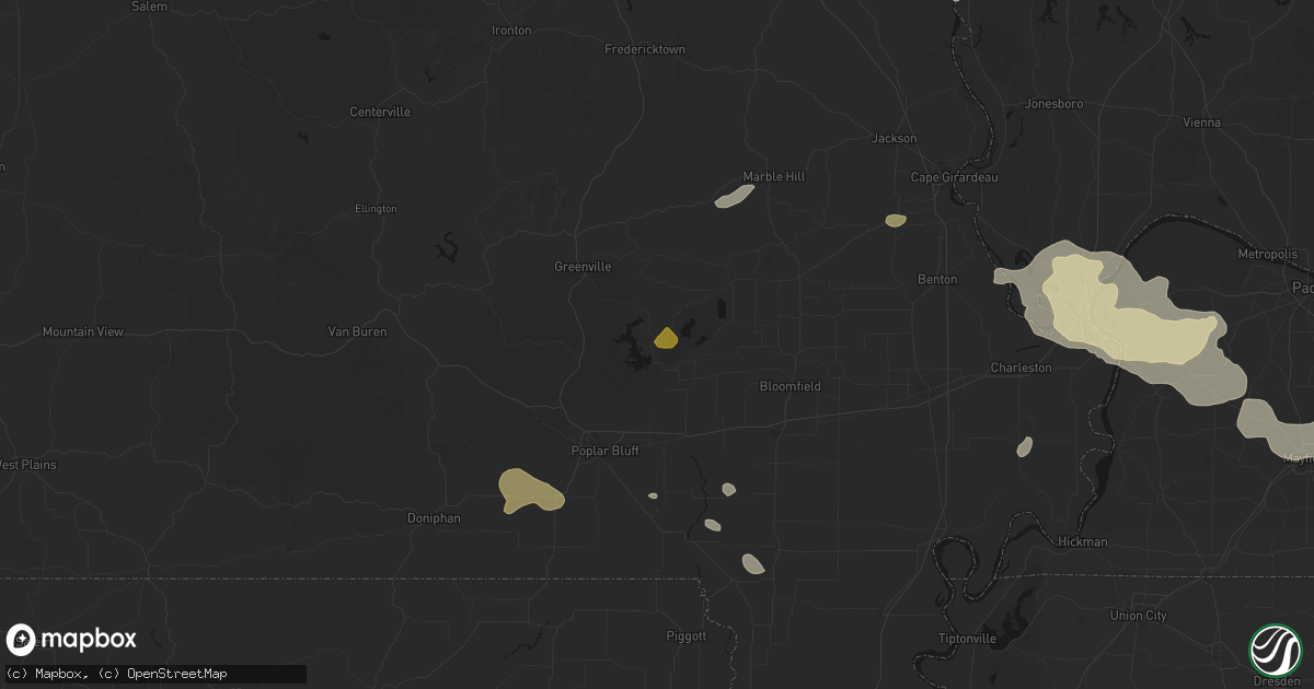 Hail map in Wappapello, MO on July 9, 2026