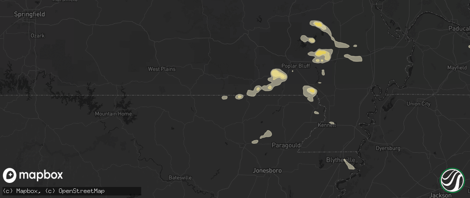 Hail map in Warm Springs, AR on July 9, 2026