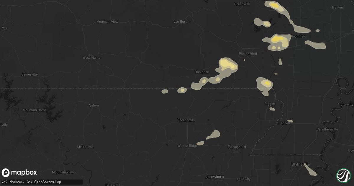 Hail map in Warm Springs, AR on July 9, 2026