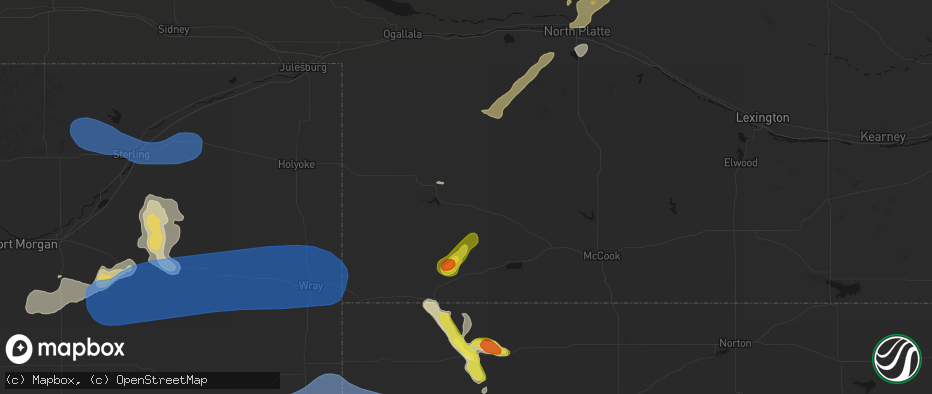 Hail map in Wauneta, NE on July 9, 2026