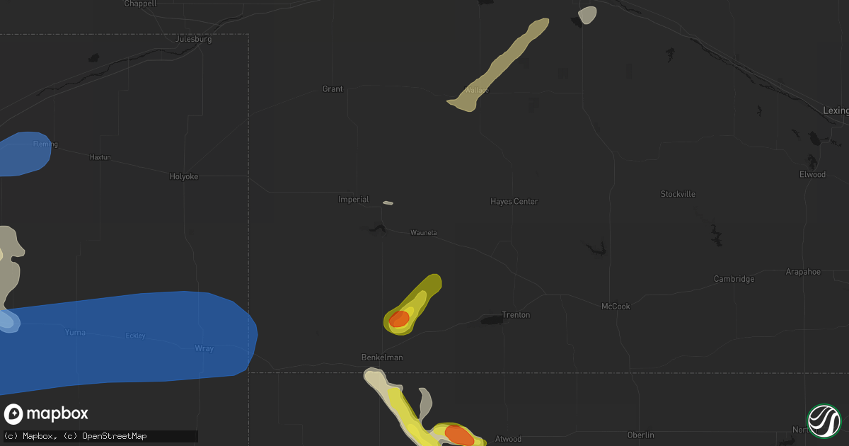 Hail map in Wauneta, NE on July 9, 2026
